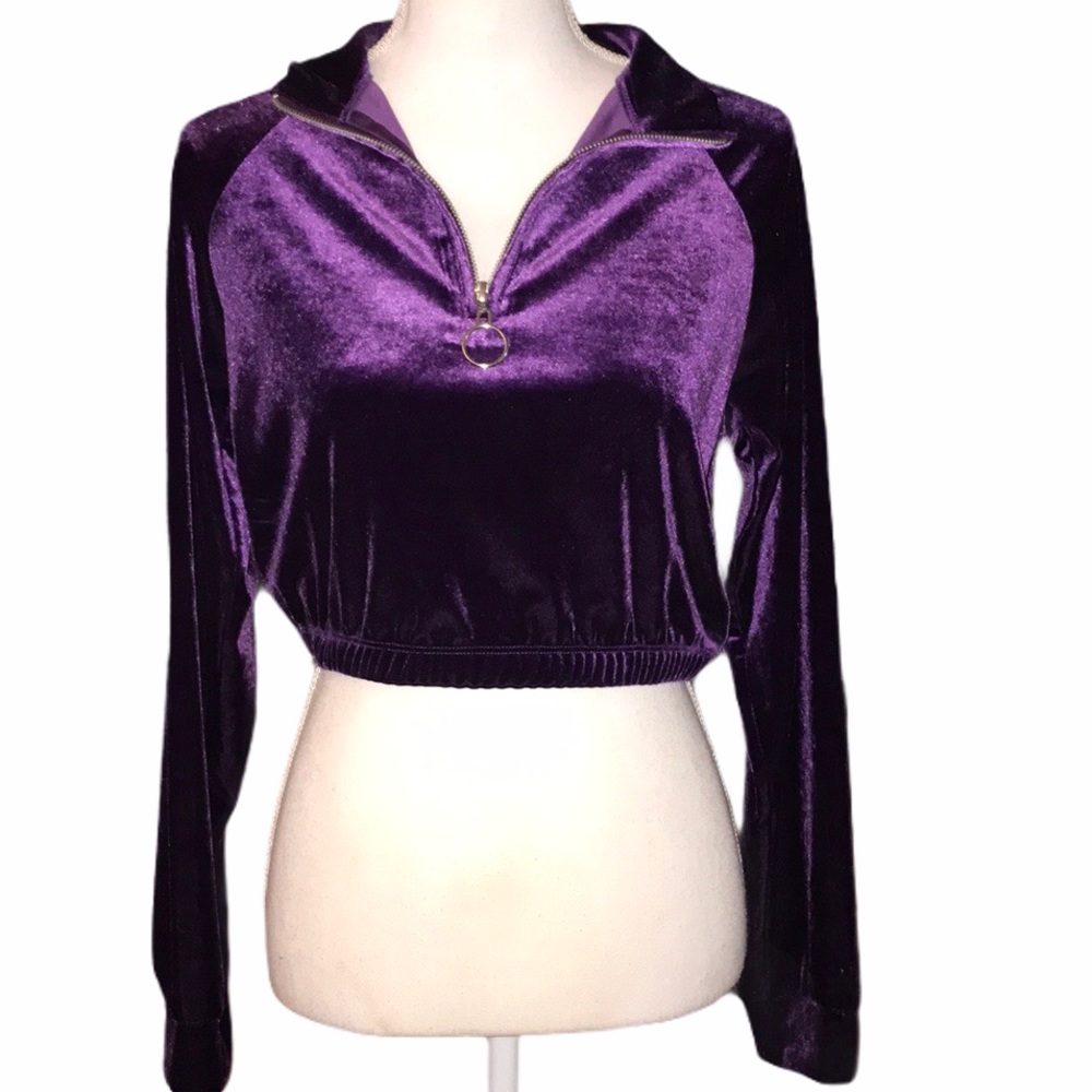 Forever 21 deep purple 1/4 zip velvet crop top